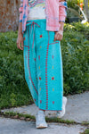 Pinaing Handwoven & Hand-Embroidered Crop Pants, Turquoise