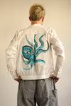 Cassi-Print Upcycled Hand-Painted 2-way Shirt, Wht/Turq Octopus