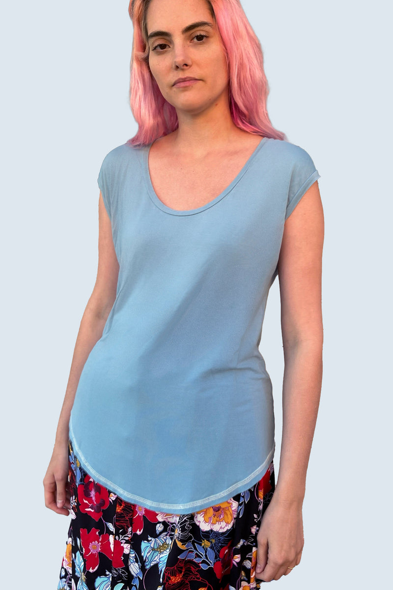 Katey-OvrD KNdm x Suay Upcycled Shirttail Top, Sky Blue
