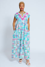 Kimberann Upcycled Patchwork Maxi Dress, Turq/Pink
