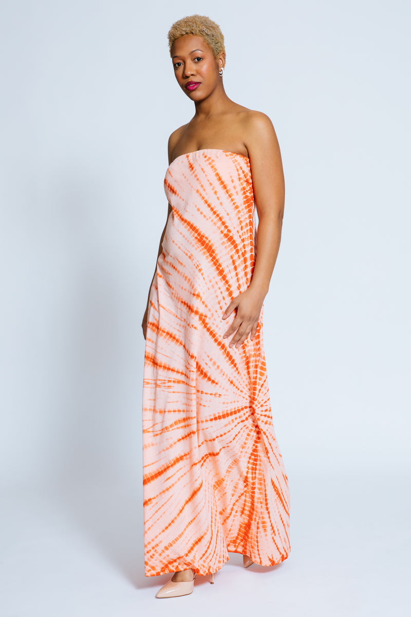 Leila Strapless Tie-Dye Dress, Orange – KINDOM Leila Strapless Tie-Dye Dress, Orange – KINDOM
