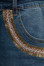 Samantha Beaded Denim Shorts, Indigo/Rose/Gold