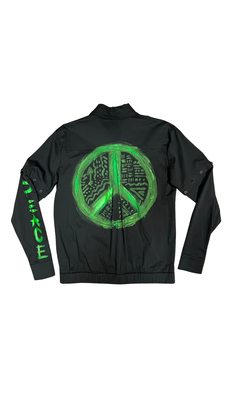 Cassi-Print Upcycled Hand-Painted 2-way Shirt, Black/Green