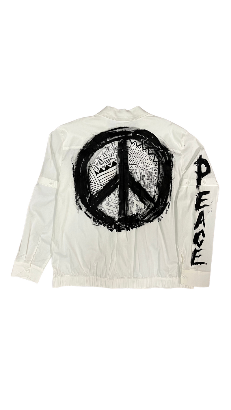 Cassi-Print Upcycled Hand-Painted 2-way Shirt, Ivory/Black