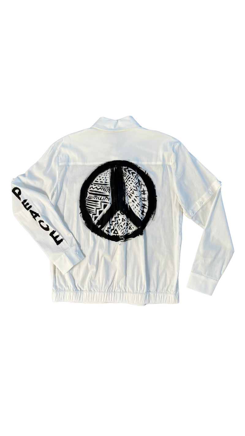 Cassi-Print Upcycled Hand-Painted 2-way Shirt, Ivory/Black