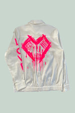 Cassi-Print Upcycled Hand-Painted 2-way Shirt, Ivory/Hot Pink