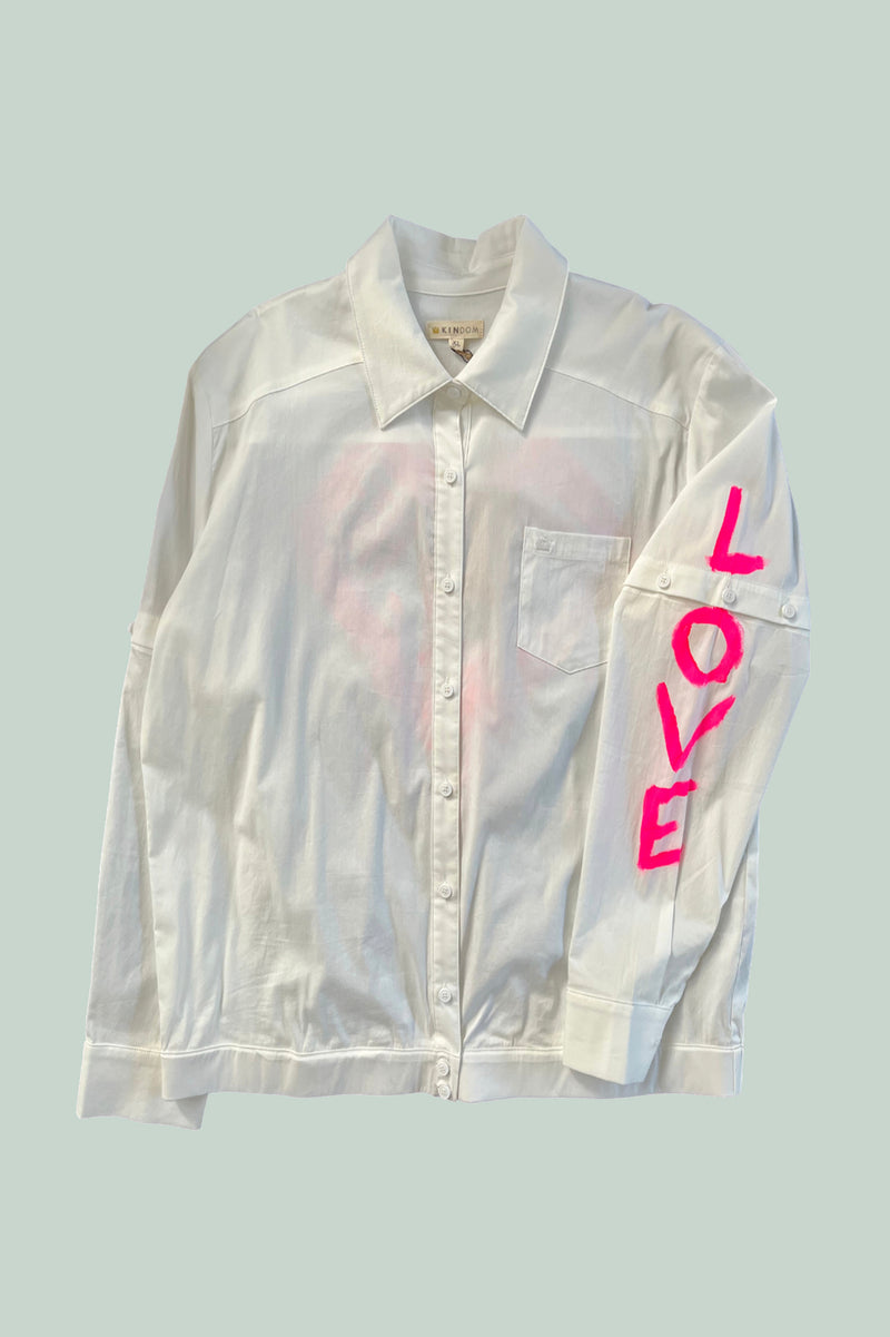 Cassi-Print Upcycled Hand-Painted 2-way Shirt, Ivory/Hot Pink