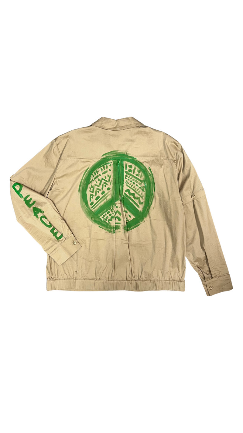 Cassi-Print Upcycled Hand-Painted 2-way Shirt, Khaki/Green