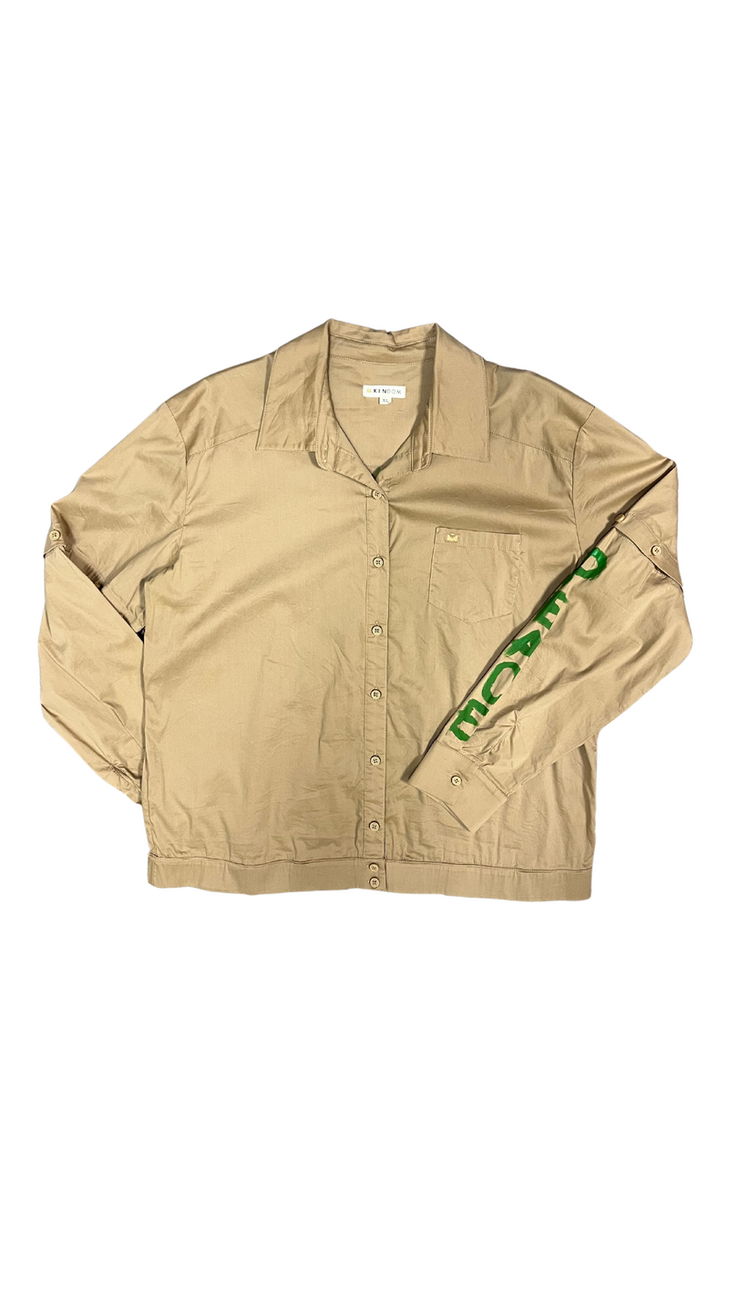 Cassi-Print Upcycled Hand-Painted 2-way Shirt, Khaki/Green
