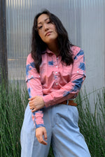 Cassid-EcoD KINdom x THAMOG Upcycled Shibori Eco-Dye Shirt, Salmon/Indigo