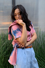 Cassid-EcoD KINdom x THAMOG Upcycled Shibori Eco-Dye Shirt, Salmon/Indigo