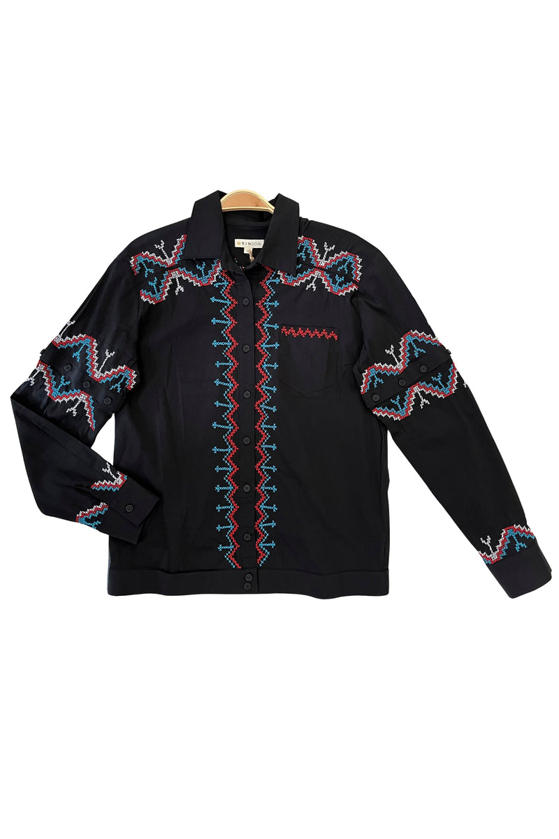 CASSID-EM-TBL Indigenous Upcycled 2-way Cassidy Shirt, Black