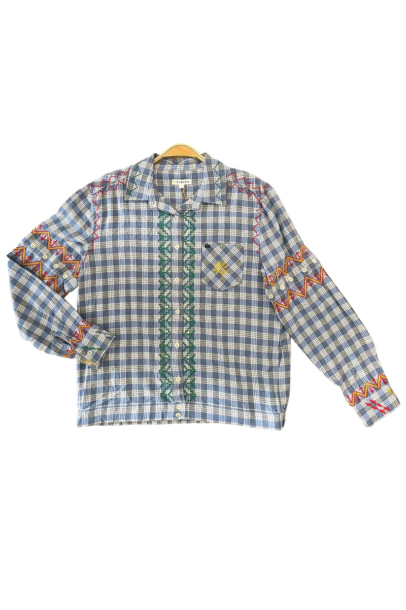 CASSID-EM-TBL Indigenous Upcycled 2-way Cassidy Shirt, Blu/Gry