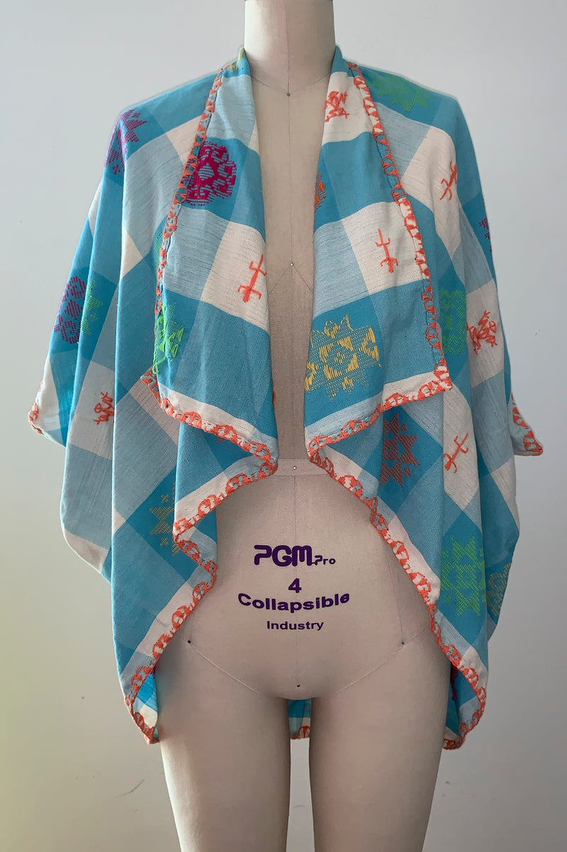 Charisse Zero-Waste Cocoon Jacket, Turq/Wht/Org