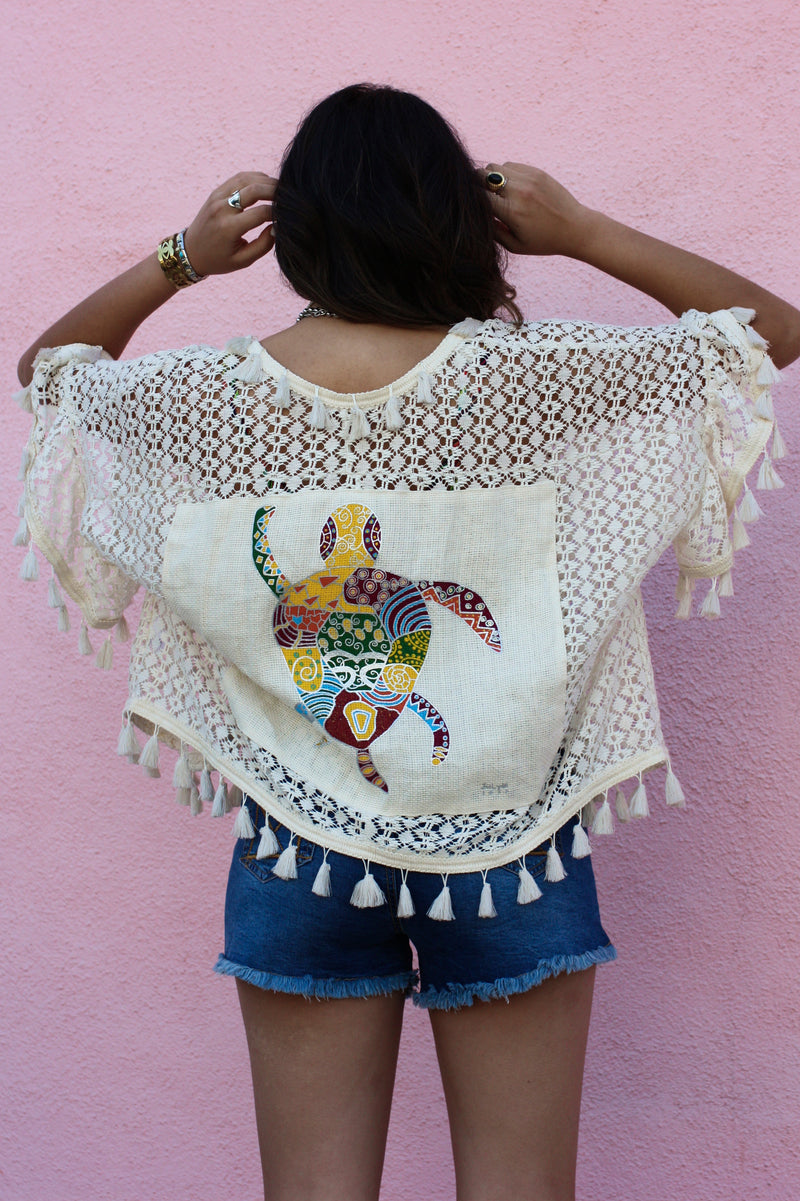 Chloe Crochet Artisan Cardigan, Turtle