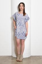 Cheryl Ballet Neck Shift Tunic Dress, Ikat Print