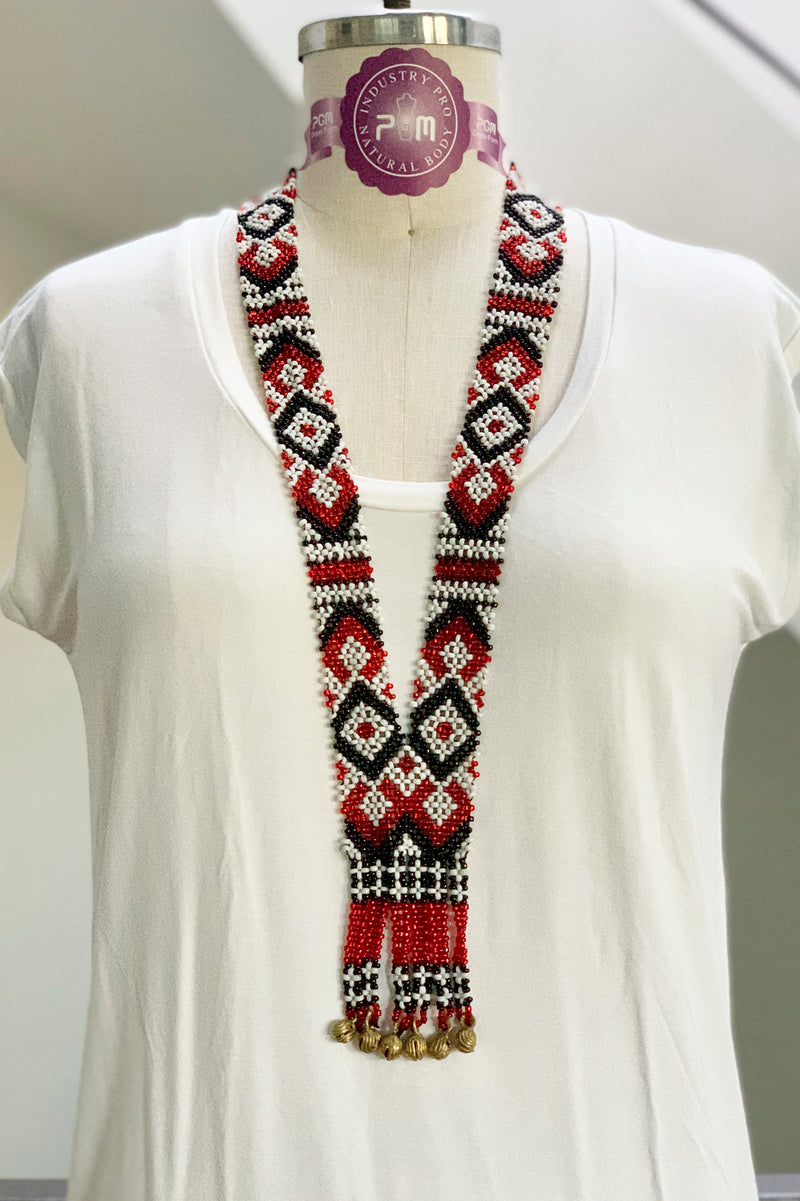 Dulay Tribal Beaded Necklace, White/Red/Black