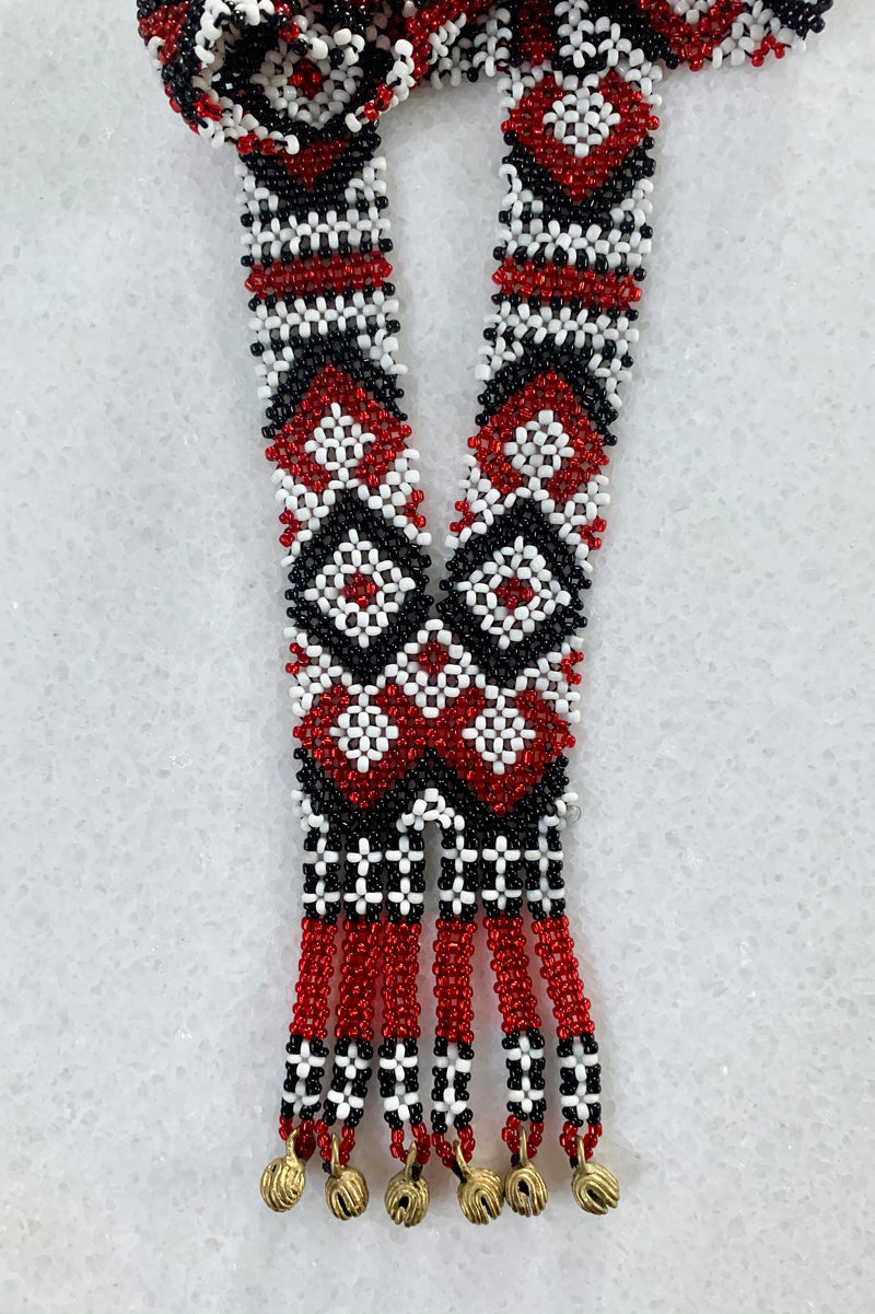 Dulay Tribal Beaded Necklace, White/Red/Black
