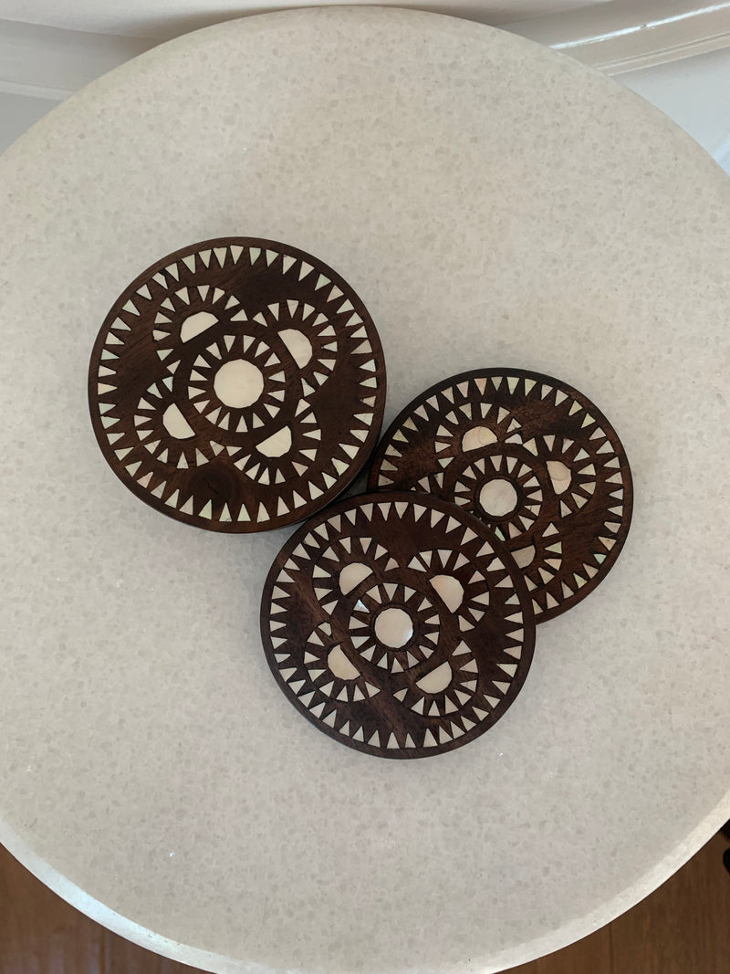 Wood & Mother-of-Pearl Coasters, Flower