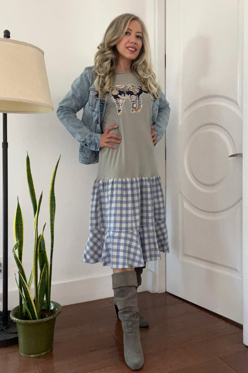 JJ Upcycled T-shirt Dress, Grey/Blue KINDOM JJ Upcycled T-shirt Dress, Grey/Blue KINDOM
