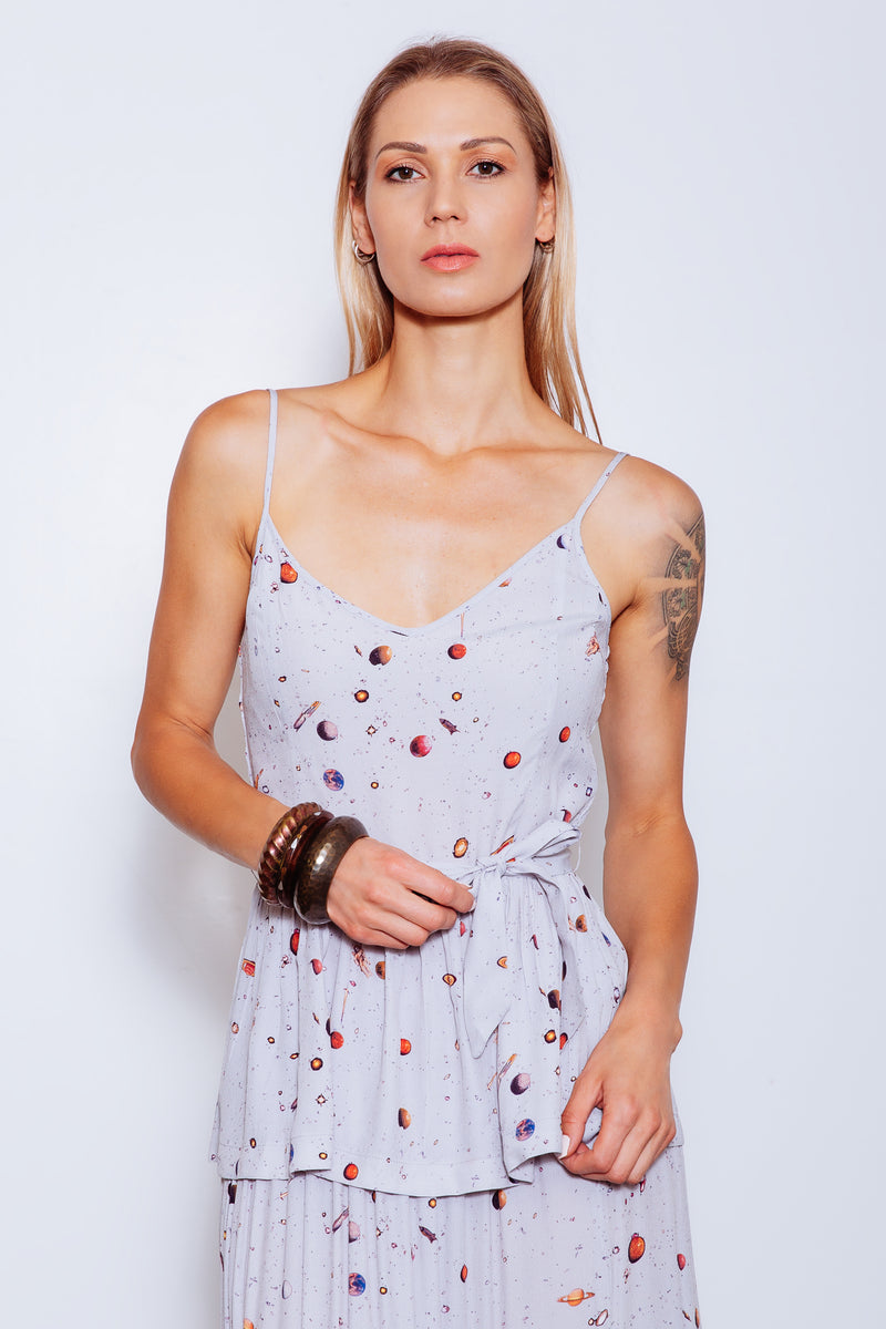 Kaileen Upcycled Peplum Top (from Dress), Galaxy Grey