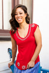 Katey-Bead Upcycled Top w/ Indigenous Beads, Red