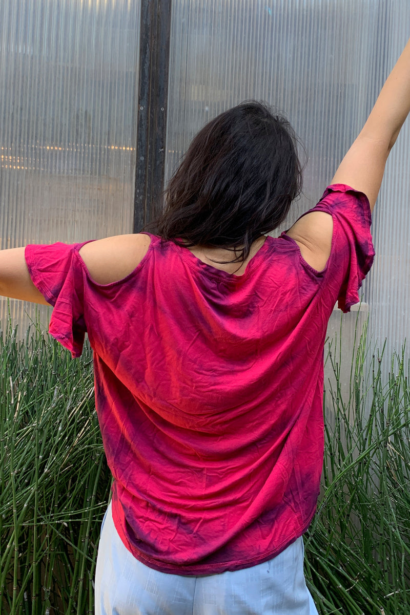 KIRA-ECOD KINdom x THAMOG X-ray Tiger Shibori Top, Magenta/Black Eco-Dye