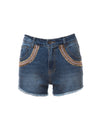 Samantha Beaded Denim Shorts, Indigo/Rose/Gold