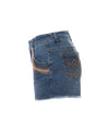 Samantha Beaded Denim Shorts, Indigo/Rose/Gold