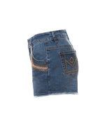 Samantha Beaded Denim Shorts, Indigo/Rose/Gold
