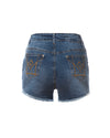 Samantha Beaded Denim Shorts, Indigo/Rose/Gold
