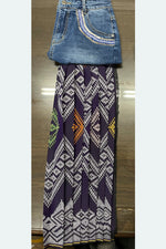 Laguinda Upcycled Yoke Pleated Skirt, Indigo/Eggplant/Multi