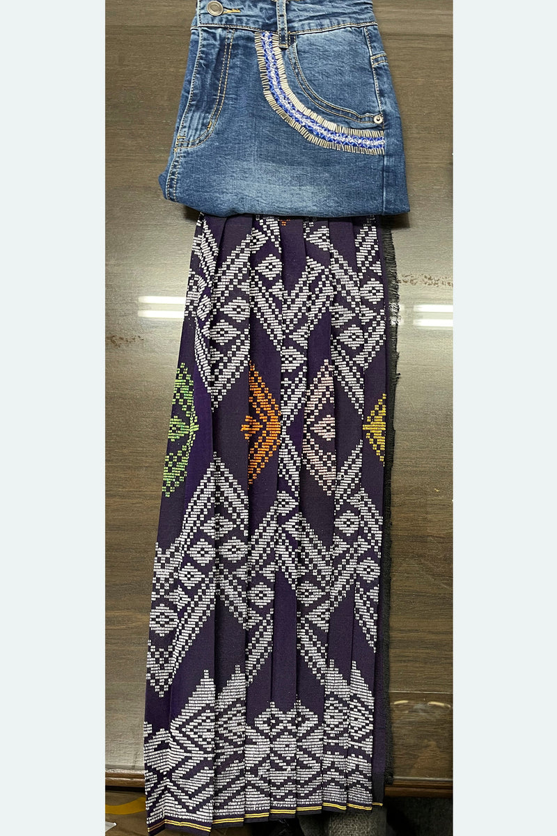 Laguinda Upcycled Yoke Pleated Skirt, Indigo/Eggplant/Multi