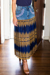 Laguinda Upcycled Yoke Pleated Skirt, Indigo/Gold