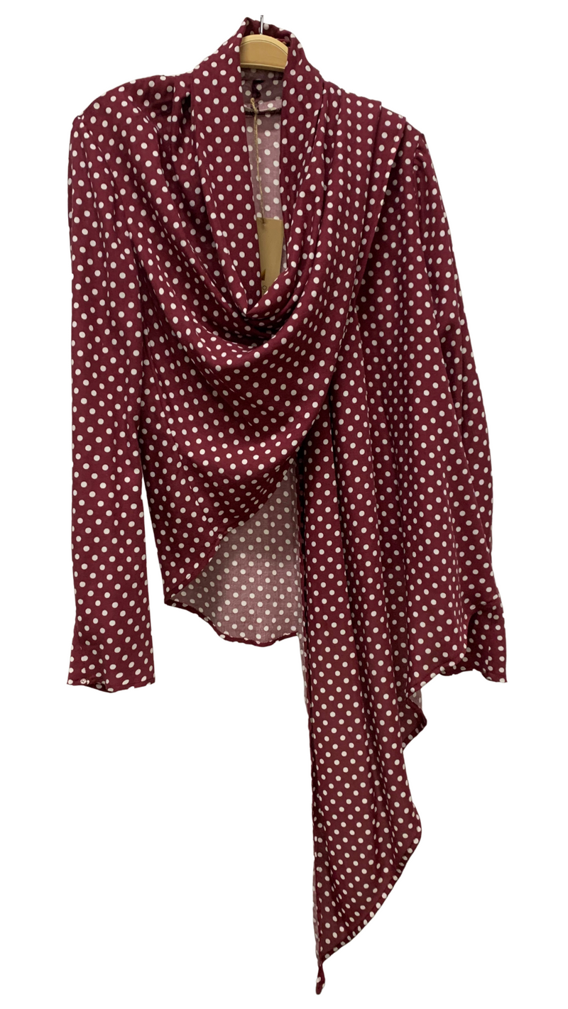 Liv 4-way Convertible Top/Cardi, Maroon/Wht Retro Dots