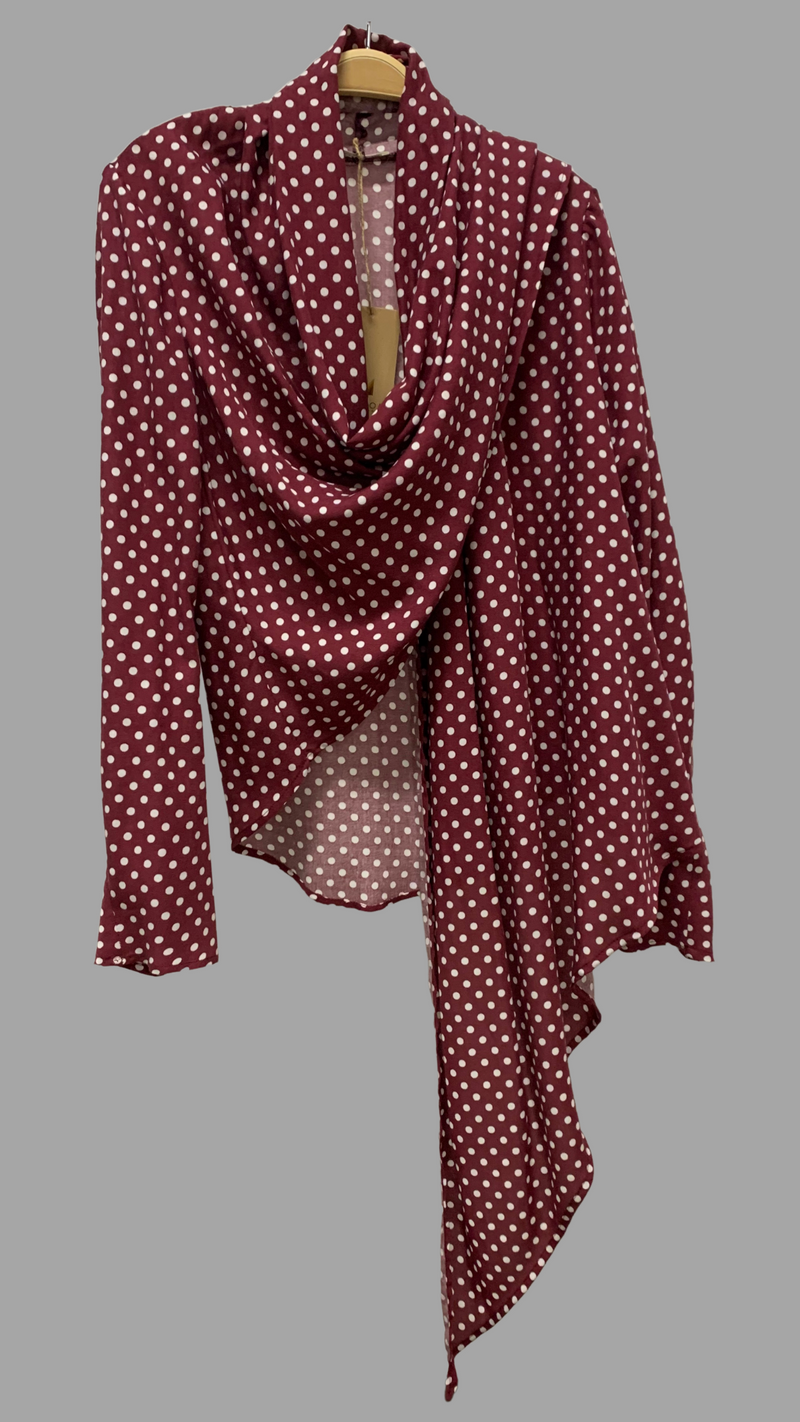 Liv 4-way Convertible Top/Cardi, Maroon/Wht Retro Dots