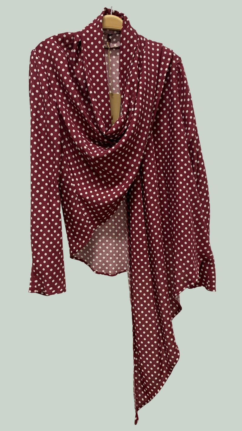 Liv 4-way Convertible Top/Cardi, Maroon/Wht Retro Dots