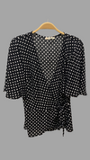 Lydia Wrap Top with Flounce Sleeves, Blk/Wht Retro Dots