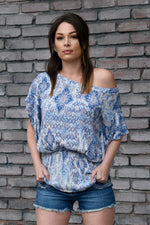 Lina Foldover Origami Sleeve Top, Ikat Print