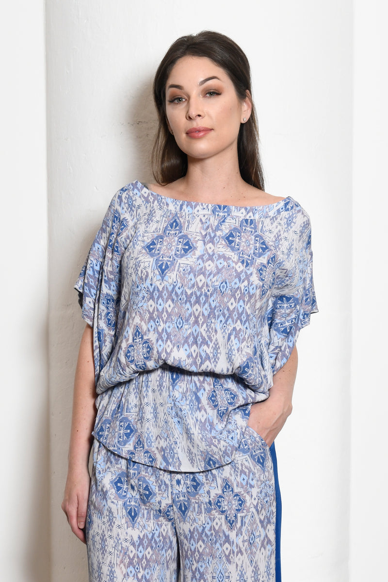 Lina Foldover Origami Sleeve Top, Ikat Print