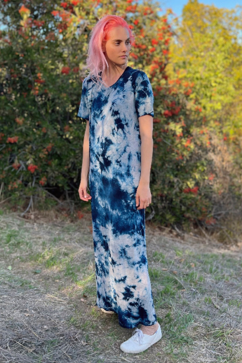 MADI-ECOD KINdom x THAMOG Upcycled Eco Ice Dye Column Dress, Indigo