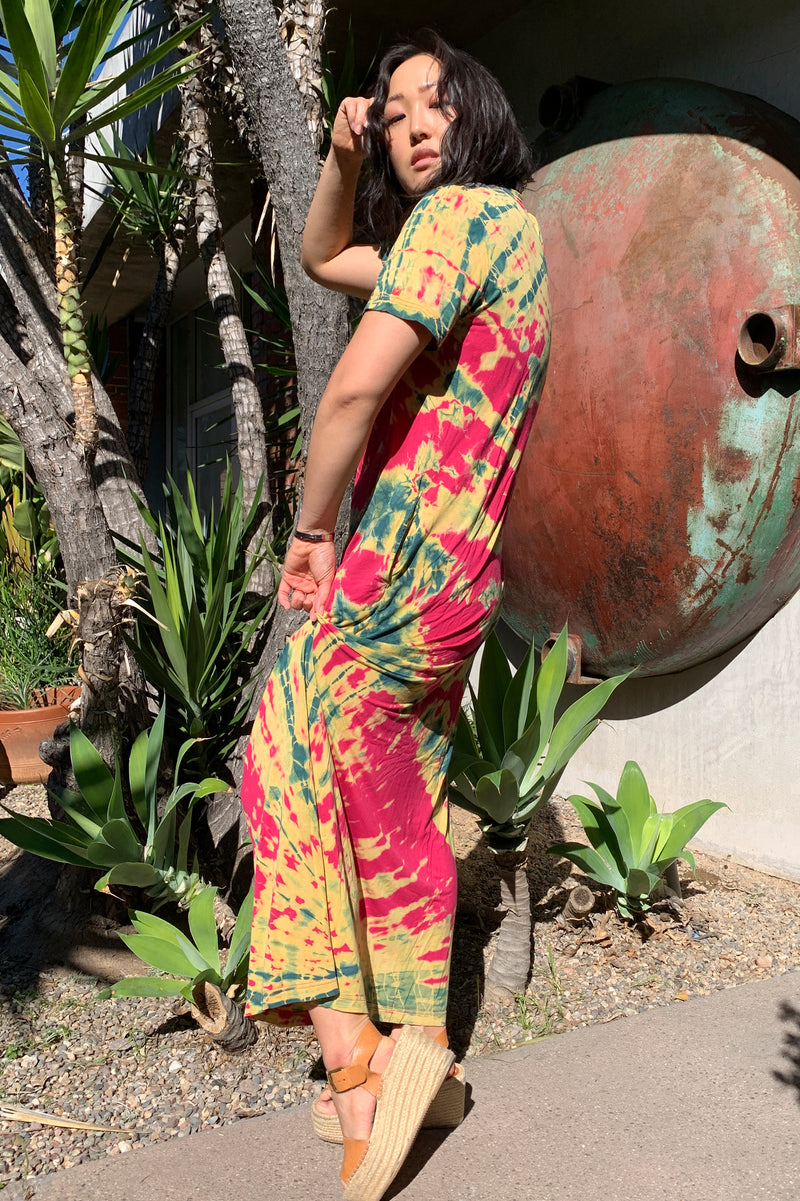 MADI-ECOD KINdom x THAMOG Upcycled Eco-Dye Column Dress, Magenta/Indigo/Maize