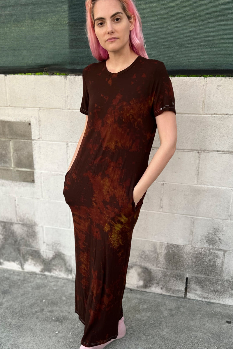 MADI-RVSD KINdom x Suay Upcycled Overdyed Column Dress, Choco Crystal