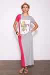 Madi-Tate Upcycled Colorblock Column Dress, Grey/Magenta