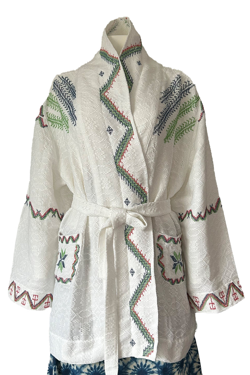 Maya Handwoven Lounge Jacket, Wht/Blu/Grn
