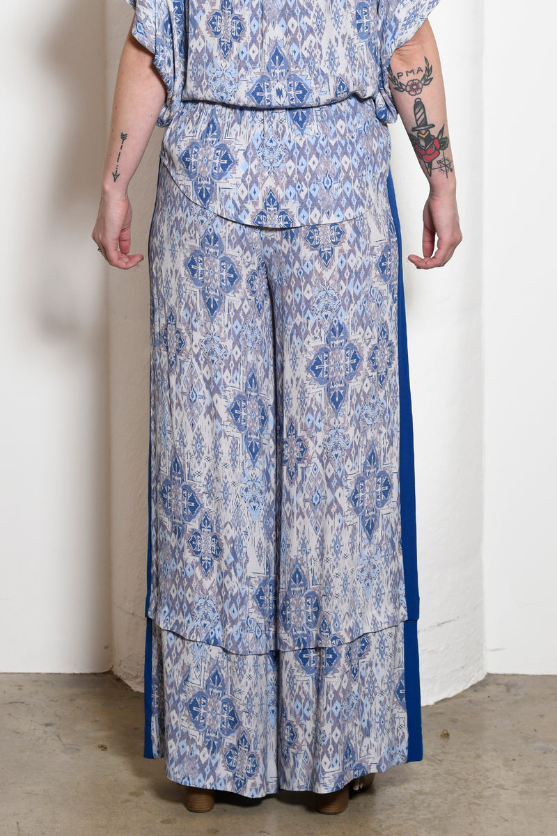 Riley Convertible Wide-Leg Side Stripe Pants, Ikat Print