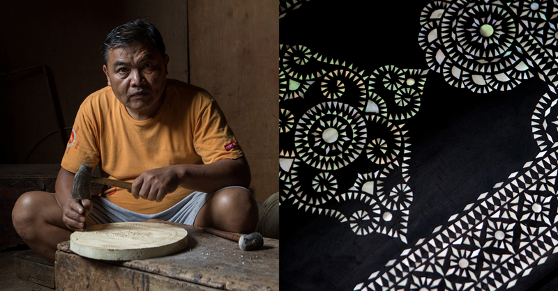 Wood & Mother-of-Pearl Coasters, Flower