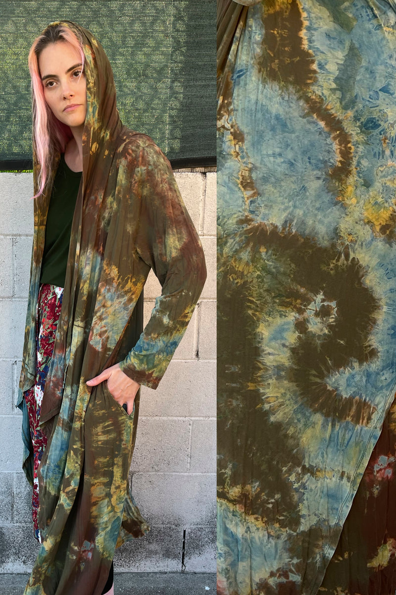 Trish-EcoD Upcycled Maxi Cardigan, Olive/Indigo Geode