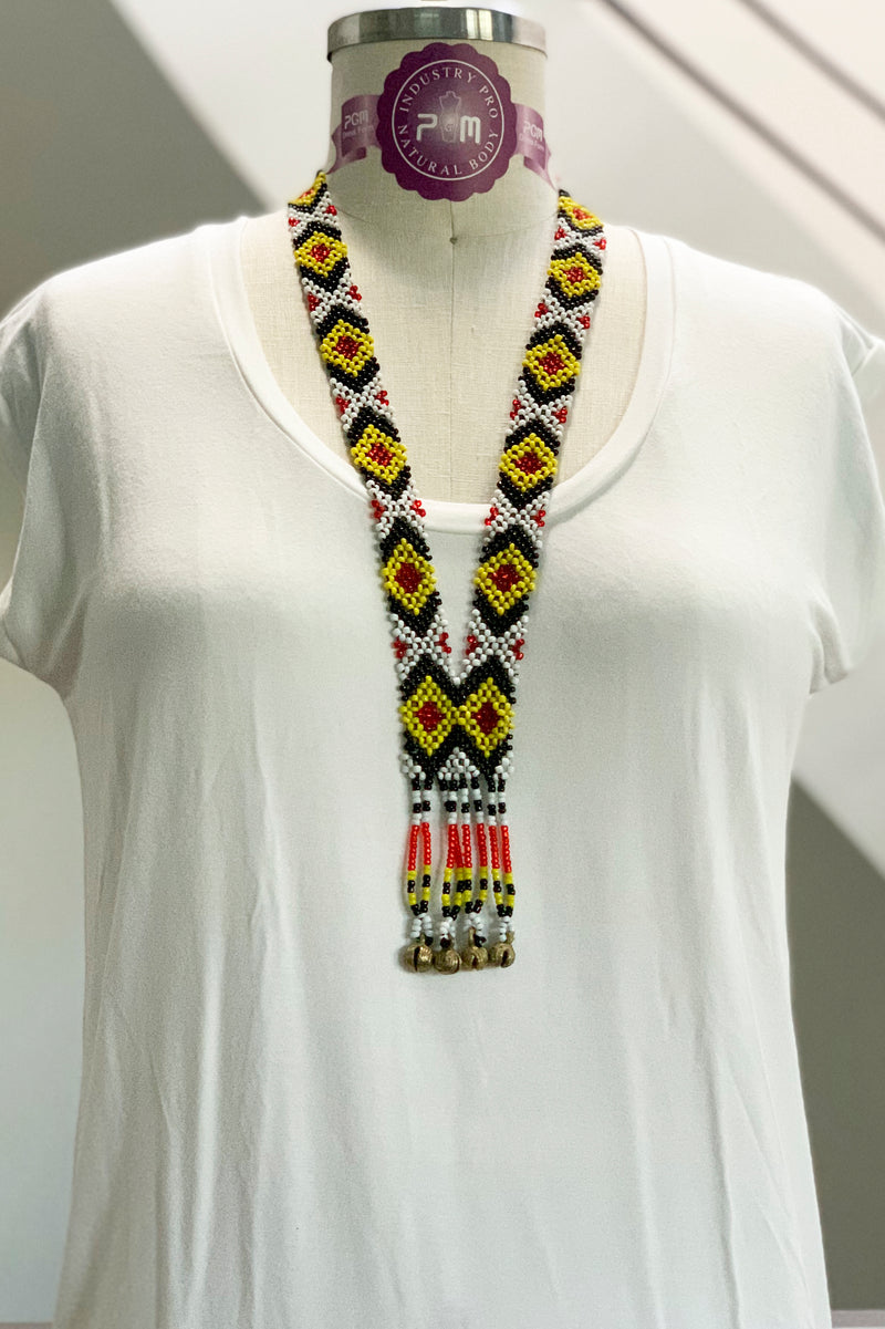 Todi Tribal Beaded Necklace, Black/Yellow
