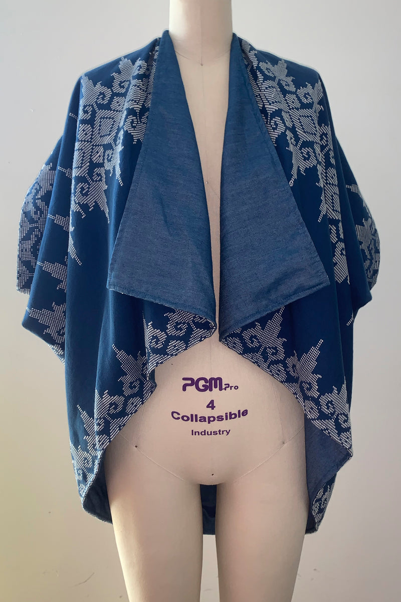 Virgie Zero-Waste Reversible Cocoon Jacket, Blue-Wht